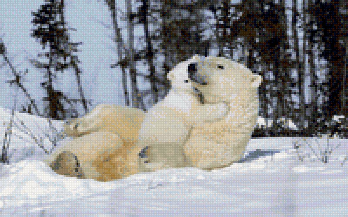 Мама и я - природа, белый медведь, мама с ребенком, пейзаж, север - предпросмотр