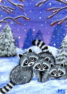 Еноты зимой - еноты - оригинал