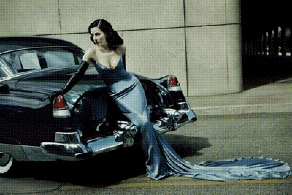 ретро - машина, женщина, ретро - предпросмотр