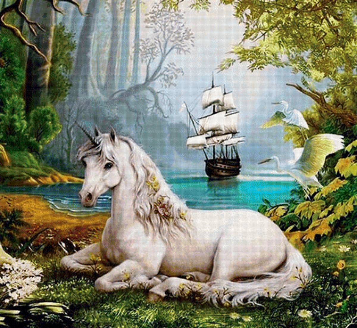 Мир животных - джунгли, лошадь, природа, животное, единорог, корабль - предпросмотр