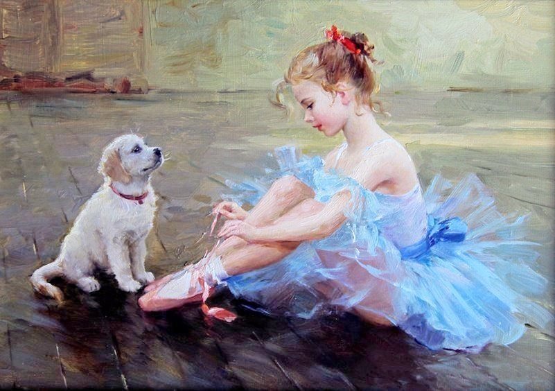 Девочка с щенком - оригинал