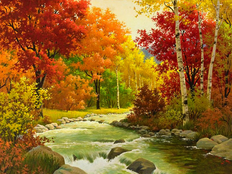 Золотая осень - золотая осень, осень, речка, деревья, вода, лес - оригинал