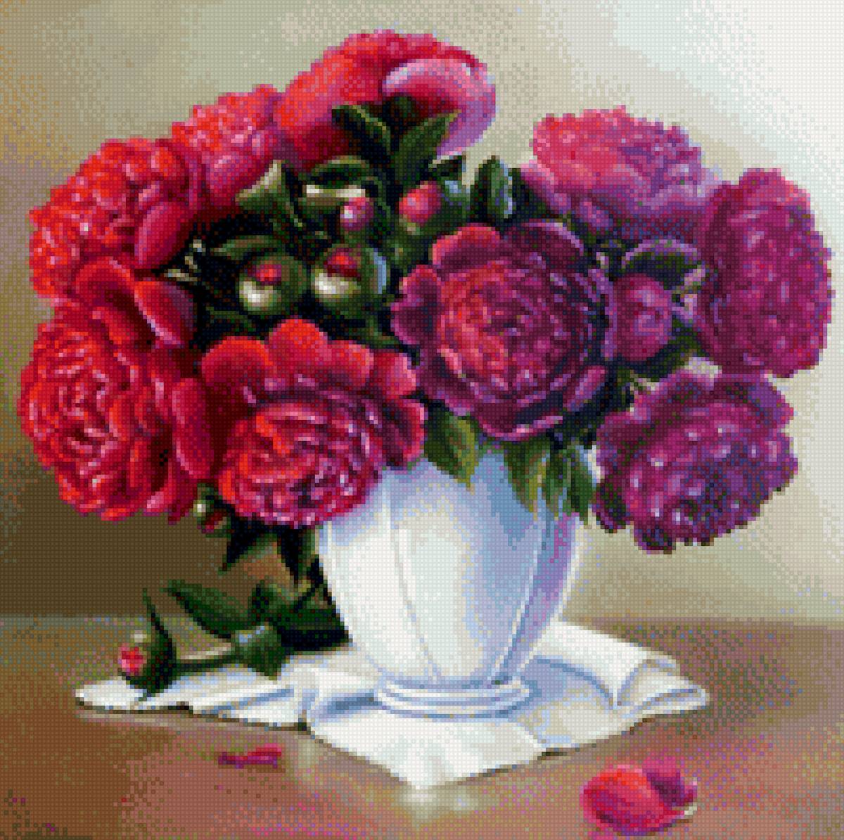 Ваза с цветами - картина, цветы - предпросмотр