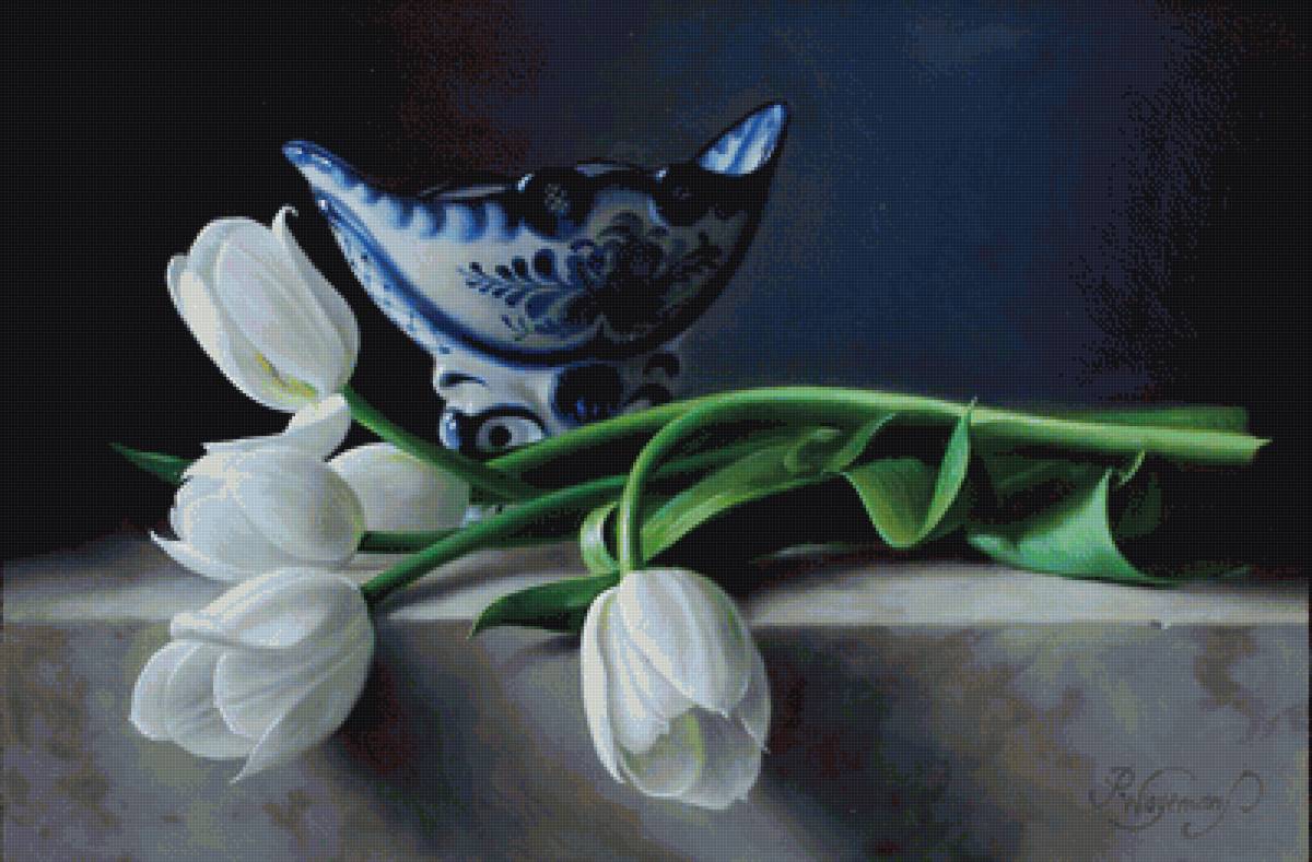 Художник Питер Вагеманс. Белые тюльпаны - предпросмотр