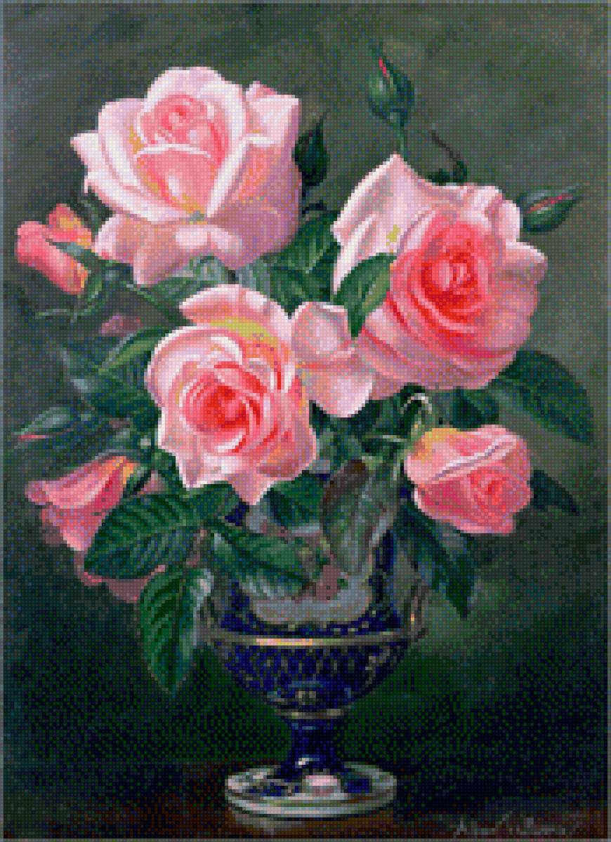 0252 - натюрморт, картина, цветы, красота, розы - предпросмотр