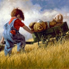 Дети. Тележка с плюшевыми друзьями