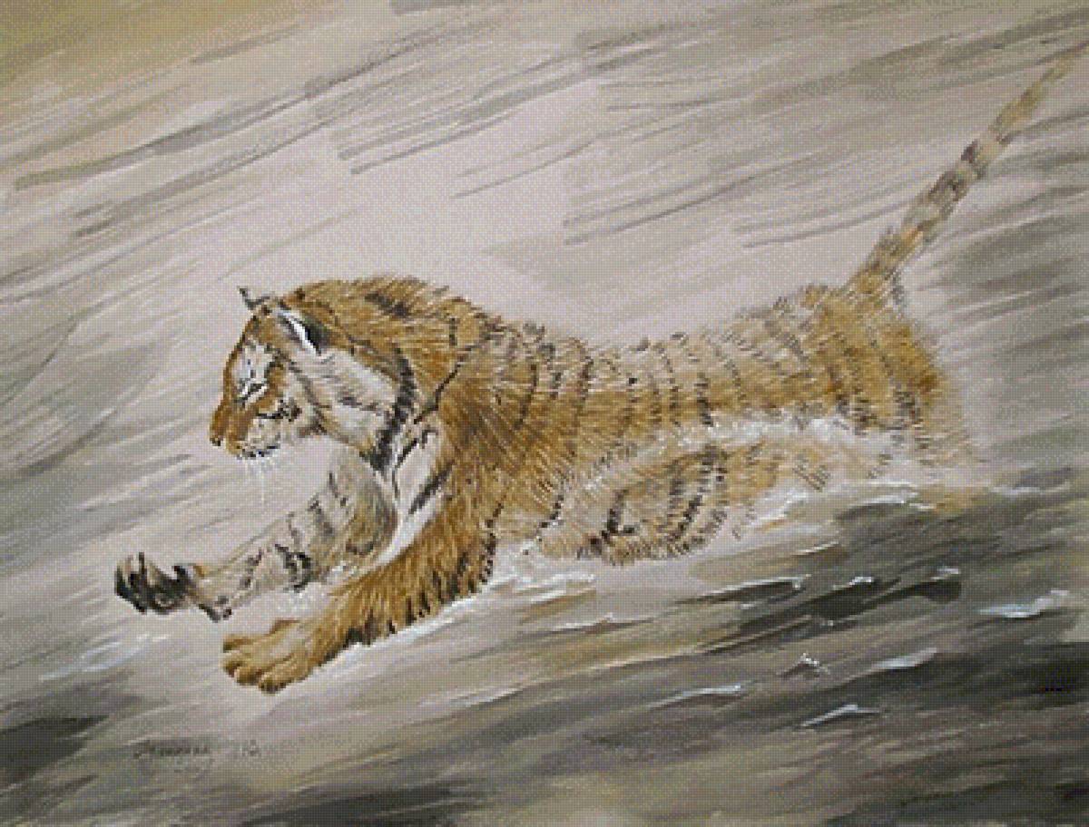 По картине художника Любви Лесохиной. Охотник. - живопись, картина., тигр - предпросмотр