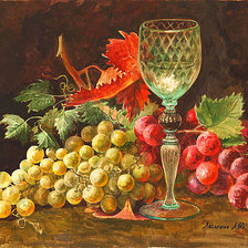 Схема вышивки «Художник любовь Лесохина. Натюрморт с виноградом и вином.»