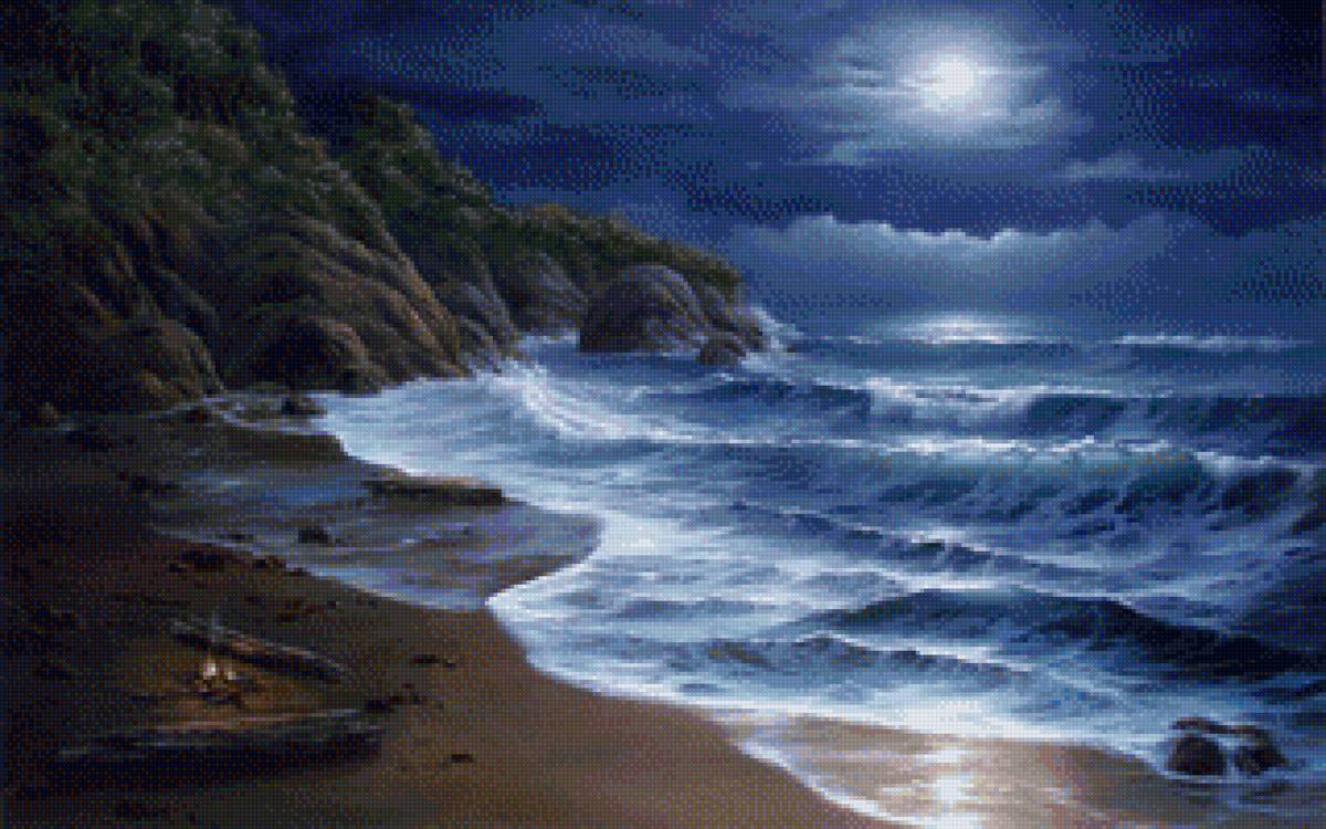 Ночной берег - горы, ночь, море, вода - предпросмотр