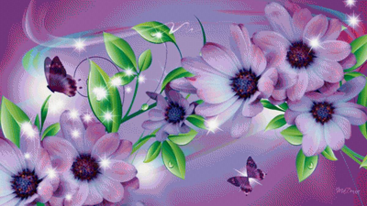 цветы и бабочки - цветы, композиция, бабочки - предпросмотр