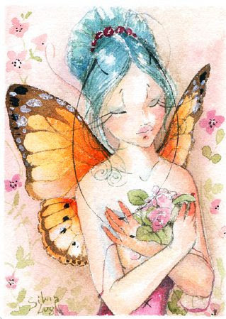 Фея с букетом - фентези, эльф, фея - оригинал