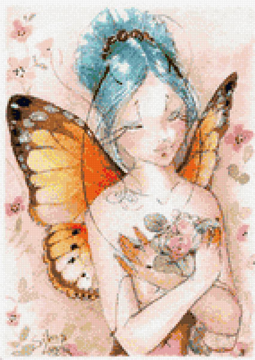 Фея с букетом - эльф, фентези, фея - предпросмотр