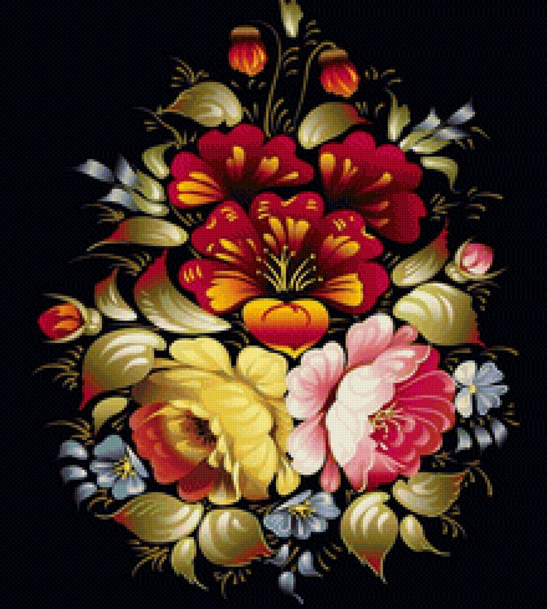 цветочный узор - цветы, роспись - предпросмотр