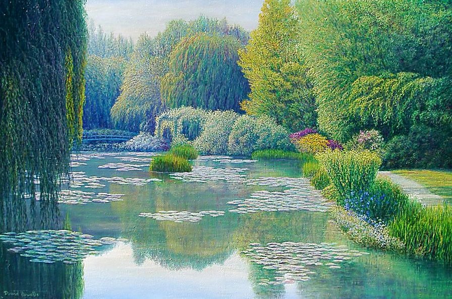 Художник Давид Хоуэлл. Пейзаж. - пейзаж, живопись., парк, пруд - оригинал