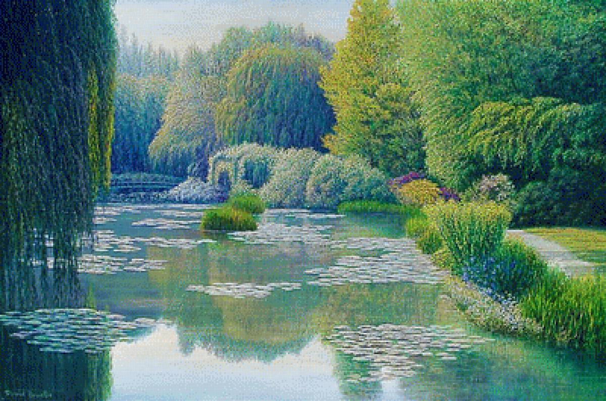 Художник Давид Хоуэлл. Пейзаж. - пейзаж, живопись., парк, пруд - предпросмотр