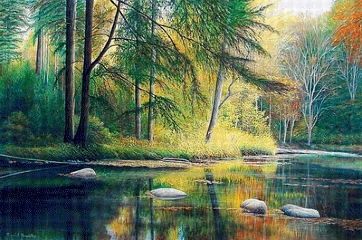 Художник Давид Хоуэлл. Пейзаж. - парк, живопись., пейзаж, река - предпросмотр