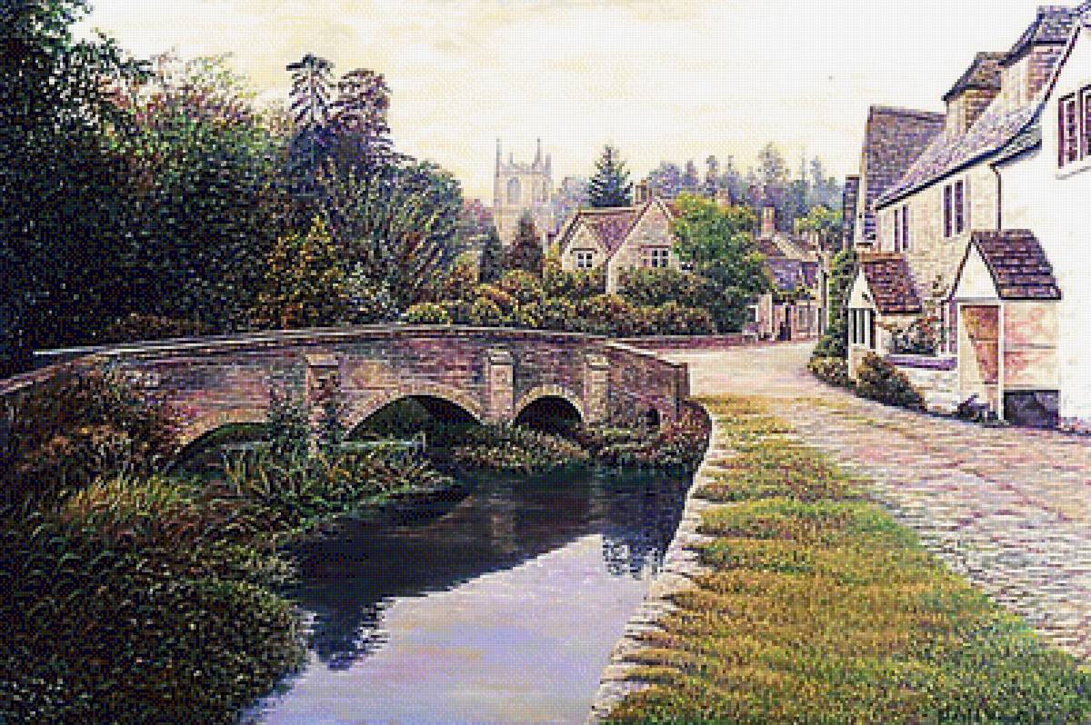 Художник Дэвид Хоуэлл. Каменный мост. - живопись., пейзаж, мост, река - предпросмотр