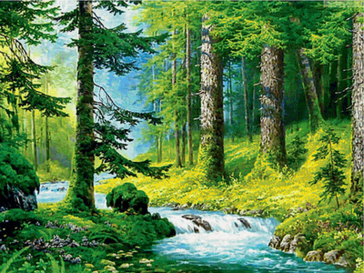 пейзаж - лето, лес, природа, ручей - предпросмотр