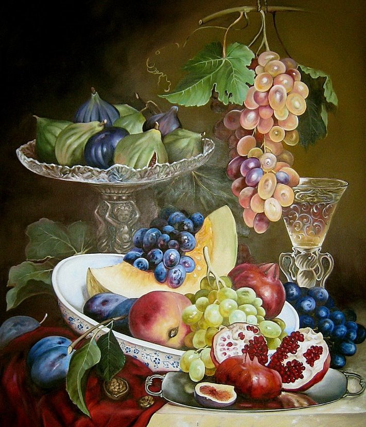 фрукты - вино, натюрморт - оригинал