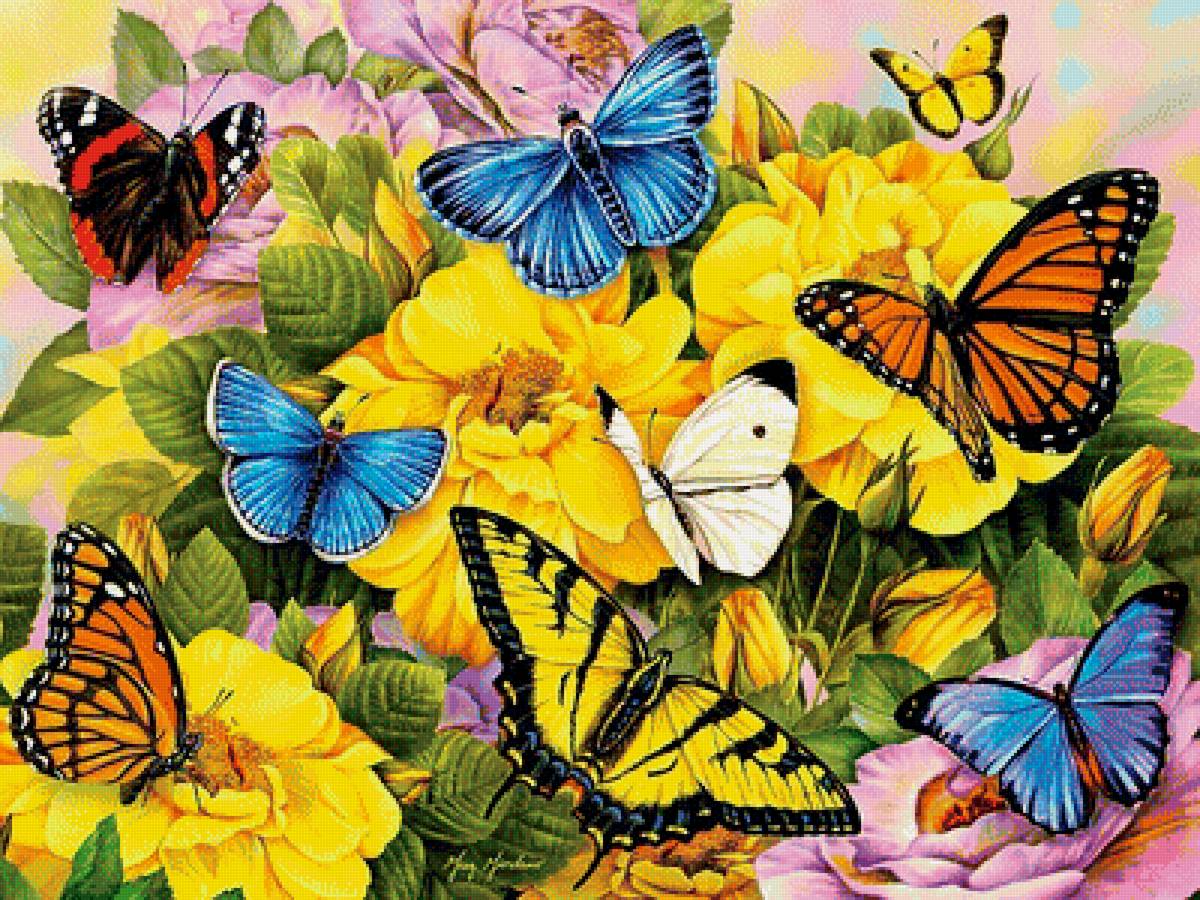 Арт - цветы, арт, бабочки - предпросмотр