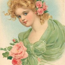 Оригинал схемы вышивки «девочка с розами» (№1501701)