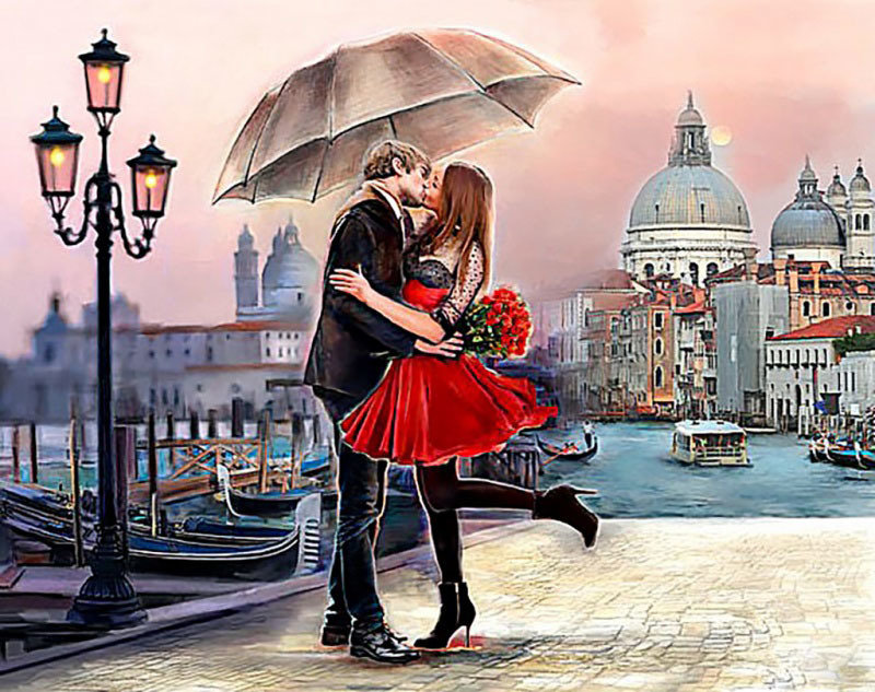 Свидание - зонт, поцелуй, любовь, пара - оригинал