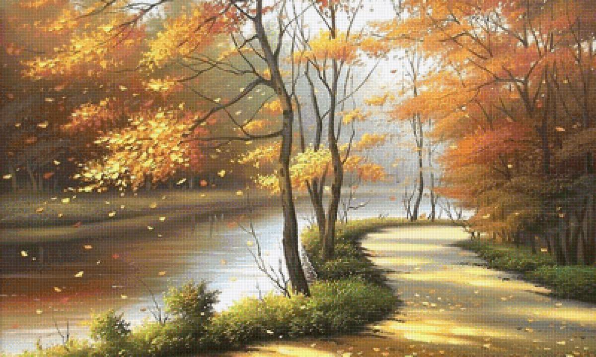 Осенняя набережная - лес, осень, река - предпросмотр