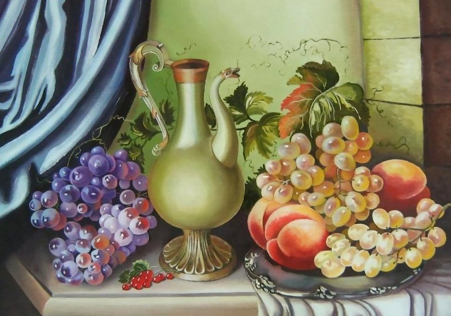 Натюрморт с кувшином - виноград, фрукты, натюрморт - оригинал