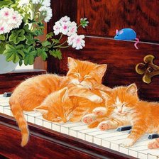 Схема вышивки «котята на пианино»