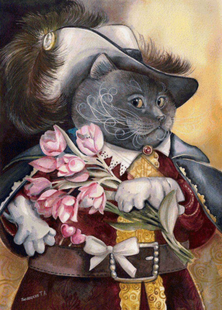 картины художника Татьяны Пловецкой - кот-мушкетер - предпросмотр