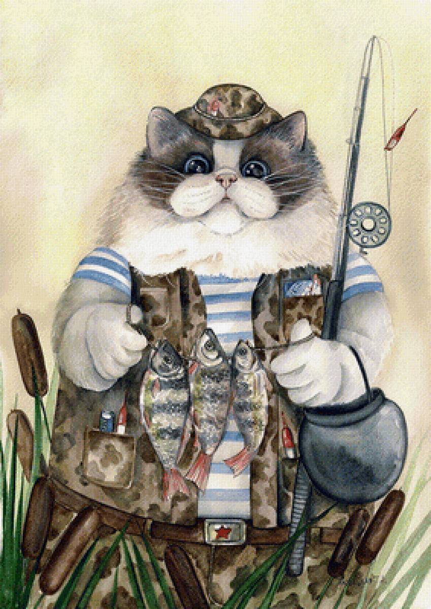 картины художника Татьяны Пловецкой - кот-рыбак бывалый - предпросмотр