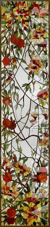 Гранат - плоды, вертикальные, витраж, гранат, цветы - оригинал