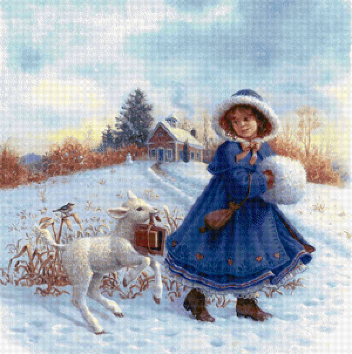 овечка и девочка - зима, девочка, овечка - предпросмотр