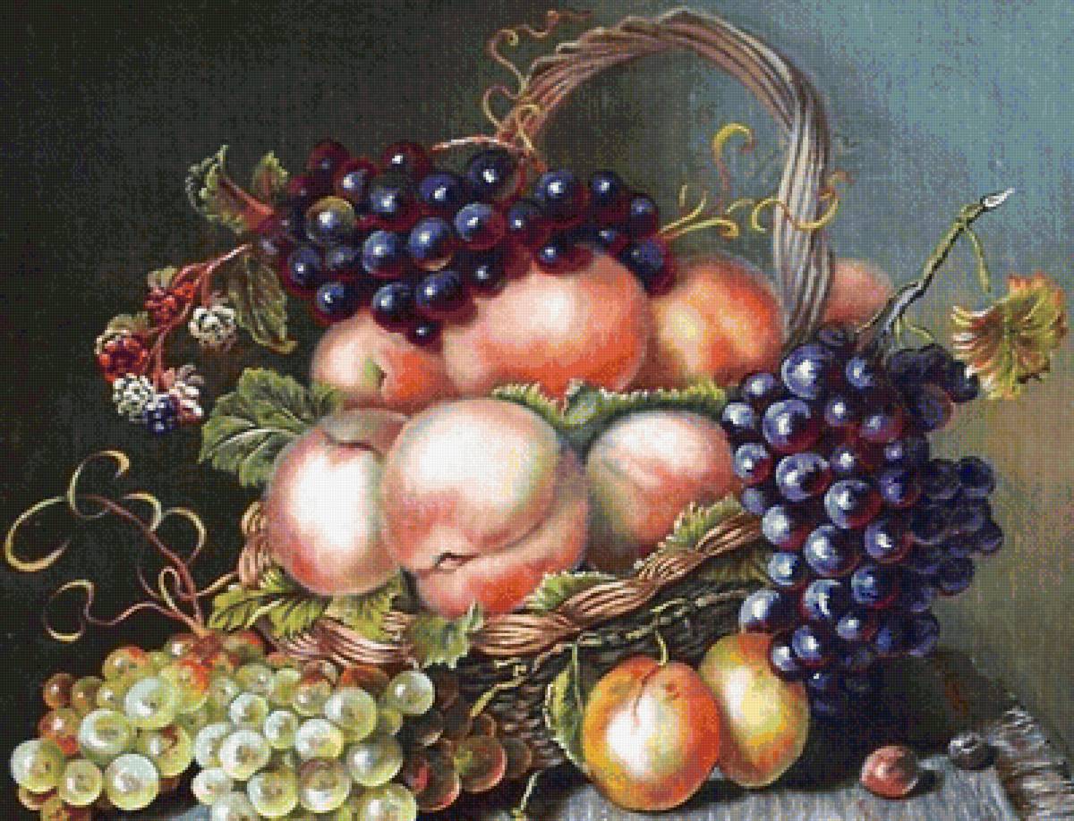 натюрморт с персиками - виноград, натюрморт, фрукты - предпросмотр