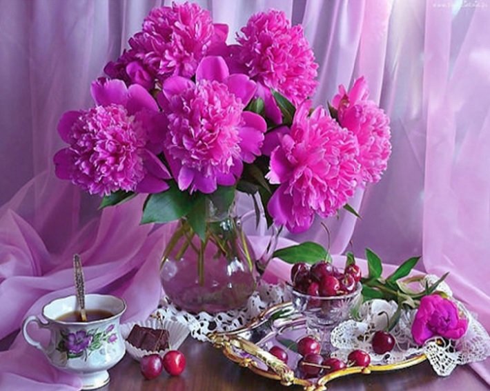 Розовые пионы - цветы, пионы, ваза, натюрморт - оригинал