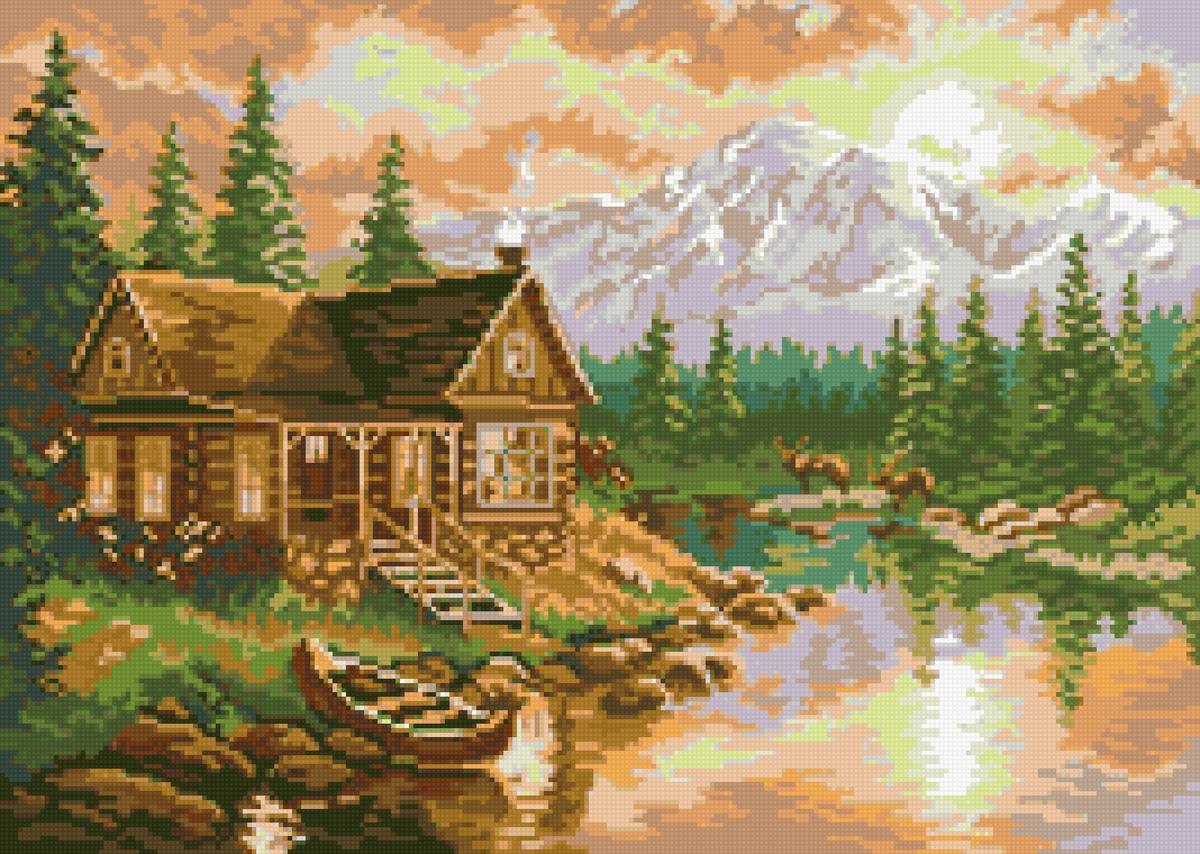 Домик в горах - пейзаж, горы, домик - предпросмотр