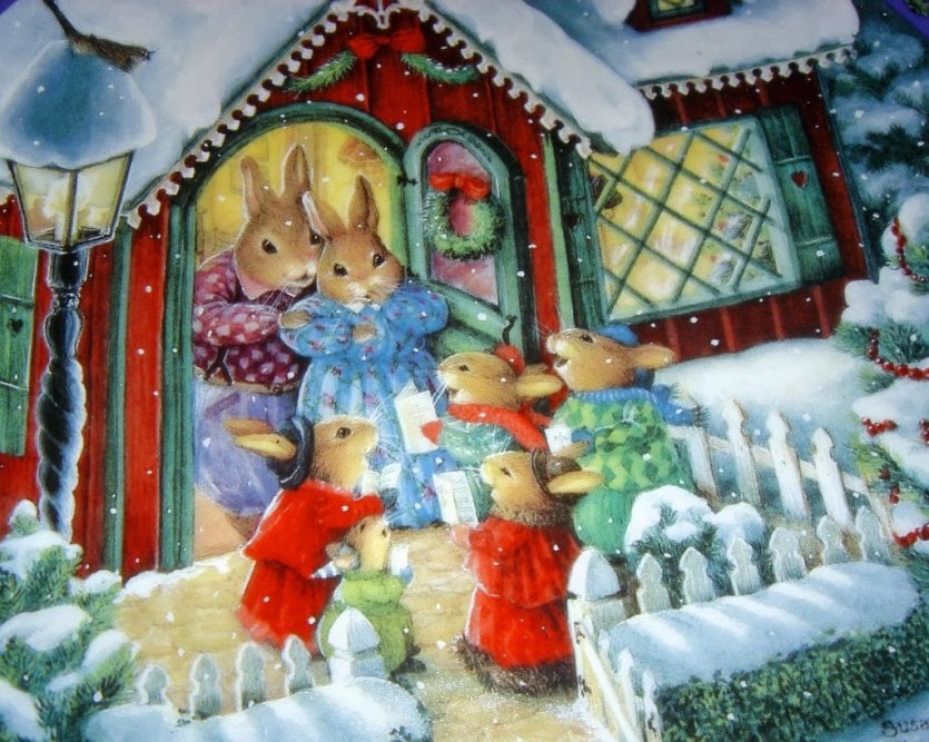 susan wheeler - зайчики, детская, рождество - оригинал