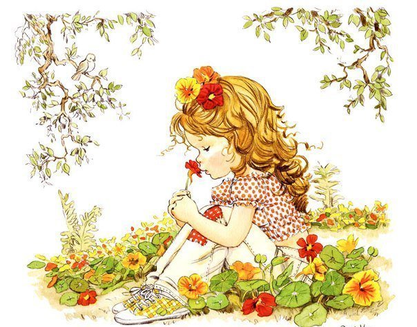 Девочка и цветок - малышка, девочка - оригинал