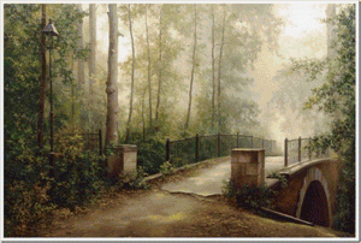 утро в парке - парк, картина, пейзаж, утро - предпросмотр