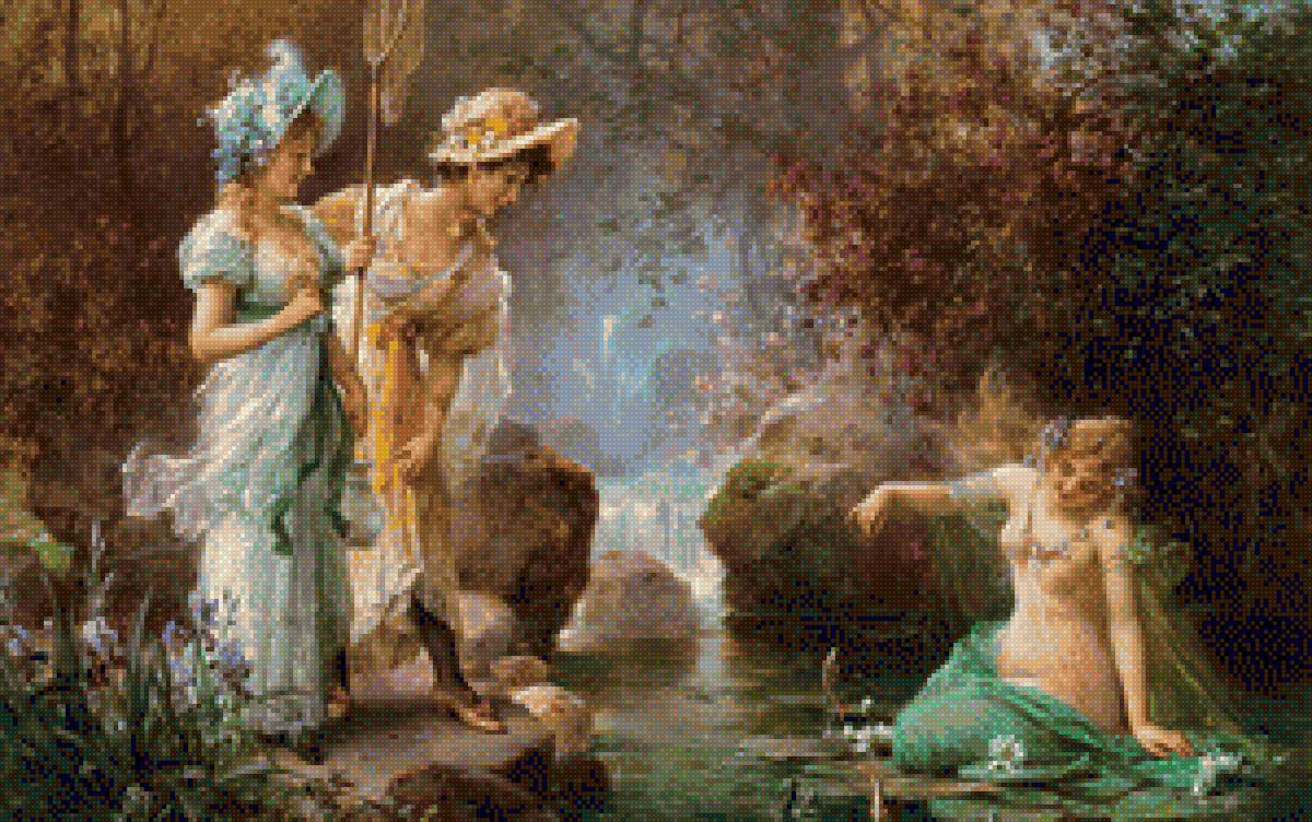 русалка - девушки, русалка, пруд, вода, кувшинки - предпросмотр