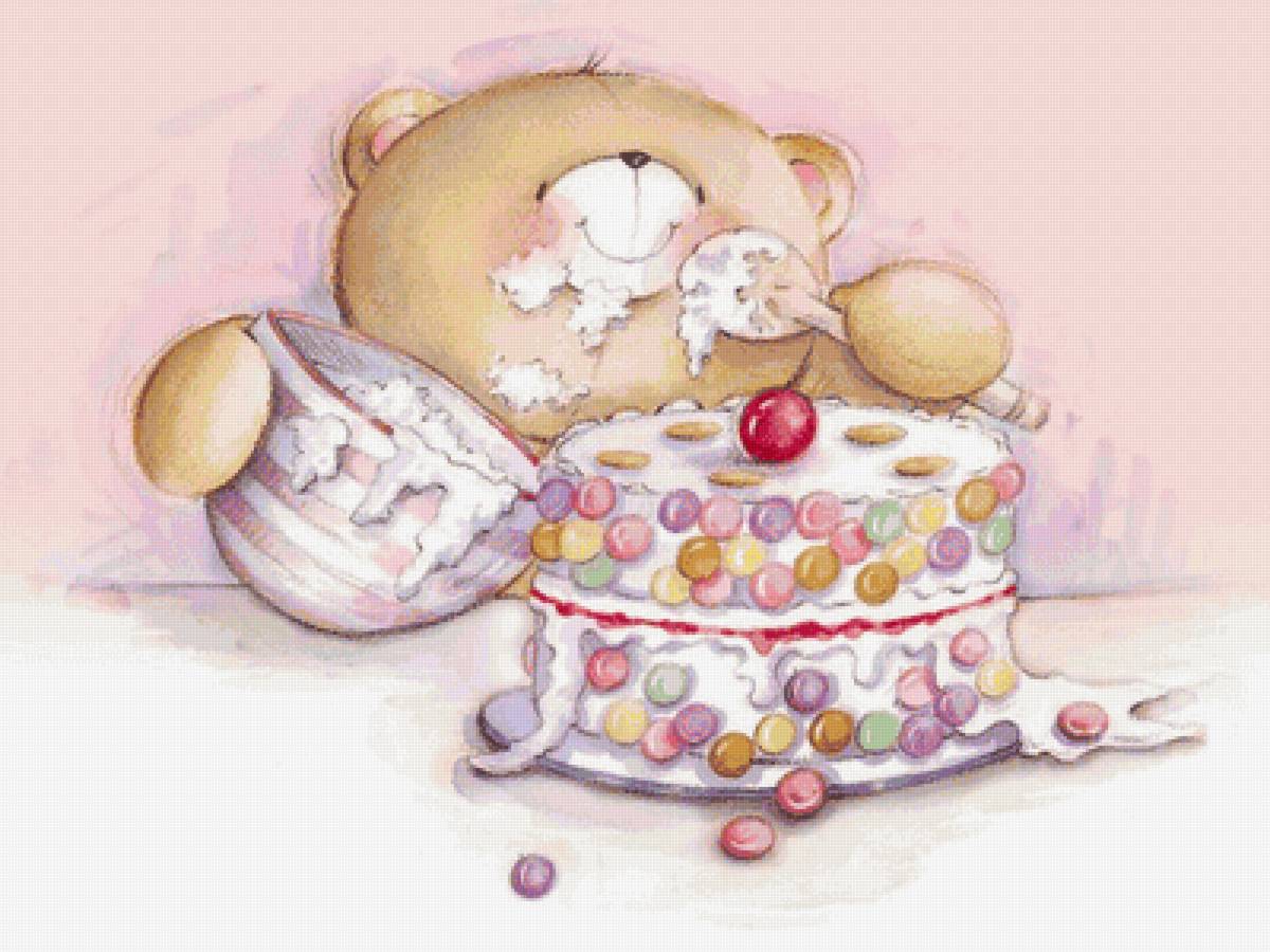 Сладкоежка мишка - мишка, день рождение, торт - предпросмотр