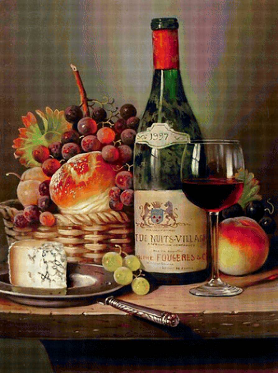 Натюрморт - фрукты, вино, сыр - предпросмотр