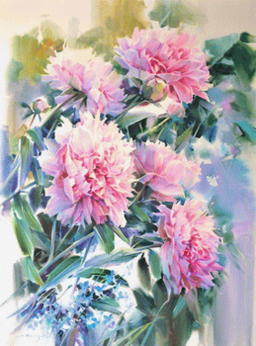 piwonie strzępiaste - akwarela - предпросмотр