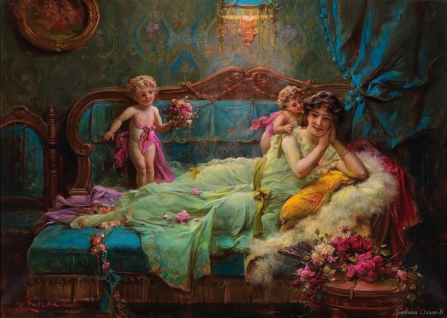 Будуар - девушки, ангелы, живопись, купидоны - оригинал