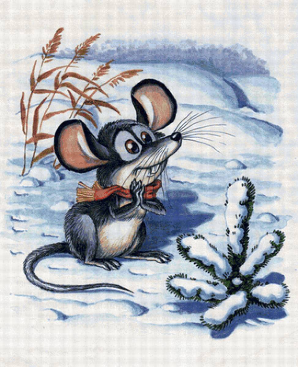 Мышка на зимней прогулке - предпросмотр