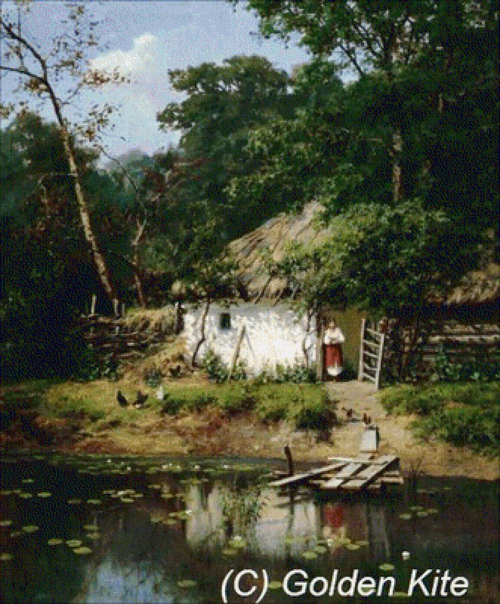 у пруда - пруд, дом - предпросмотр