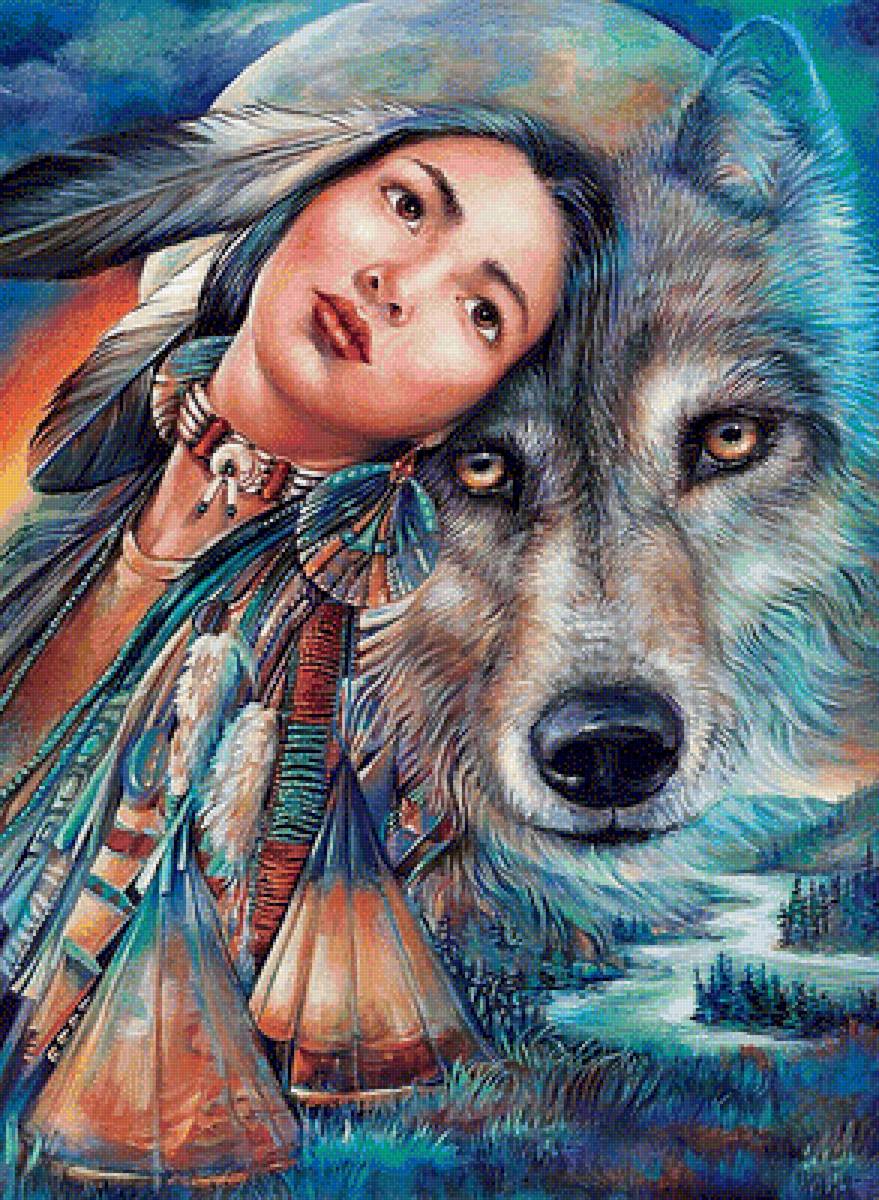 Хранитель - девушка, тотем, оберег, волк, индейцы - предпросмотр