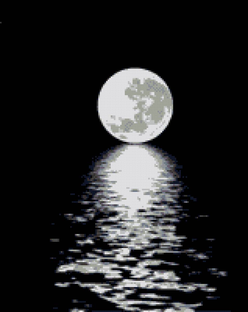Лунная ночь - пейзаж, черно-белая, природа, ночь - предпросмотр