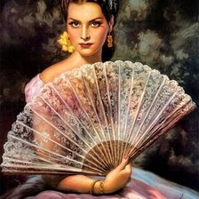 Схема вышивки «девушка с веером»