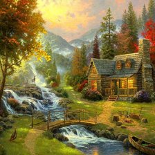 Схема вышивки «хижина в лесу»